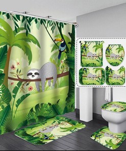 Tropical Forest Sloth Shower Curtain For A Nature-Filled Bathroom
