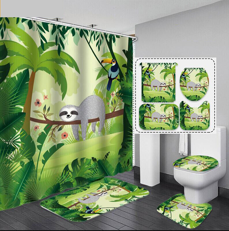Tropical Forest Sloth Shower Curtain For A Nature-Filled Bathroom