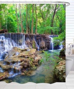 Tropical Forest Waterfall Scenic Green Landscape Shower Curtain