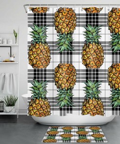 Tropical Fruit Black and White Tapestry Shower Curtain