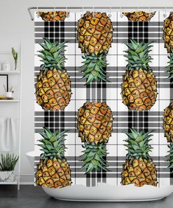 Tropical Fruit Black and White Tapestry Shower Curtain
