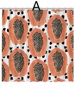 Tropical Fruit Illustration Shower Curtain with Papaya Design, Summer Bathroom Decor
