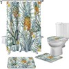 Tropical Fruit Shower Curtain, Pineapple and Flower Print for Bathroom