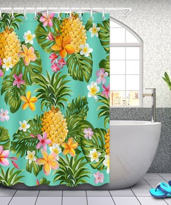 Tropical Fruit and Flower Shower Curtain for a Bright Bathroom