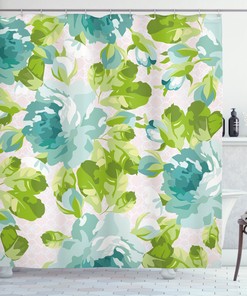 Tropical Garden Print Shower Curtain, Shabby Chic Bathroom Decor