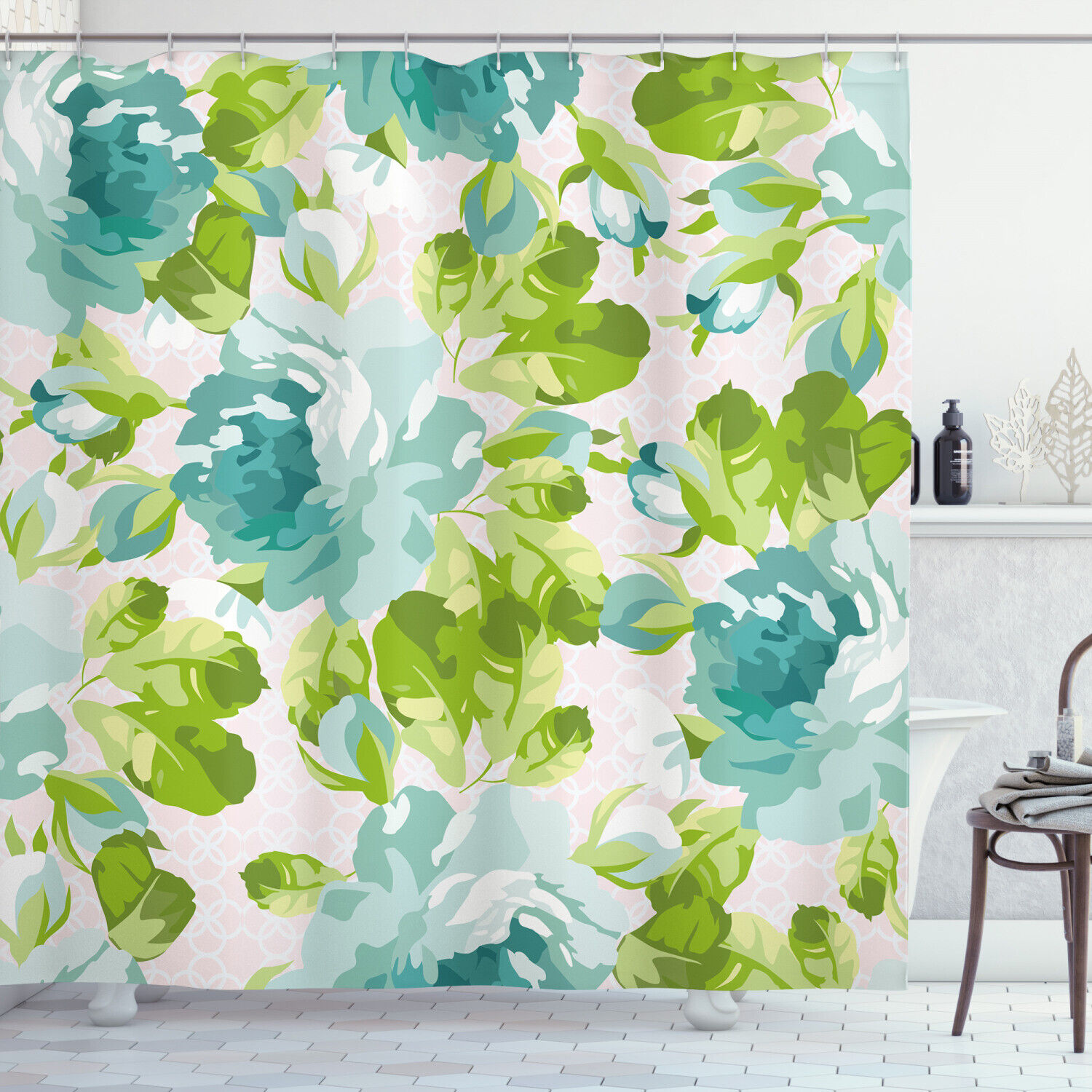Tropical Garden Print Shower Curtain, Shabby Chic Bathroom Decor