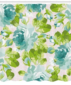 Tropical Garden Print Shower Curtain, Shabby Chic Bathroom Decor