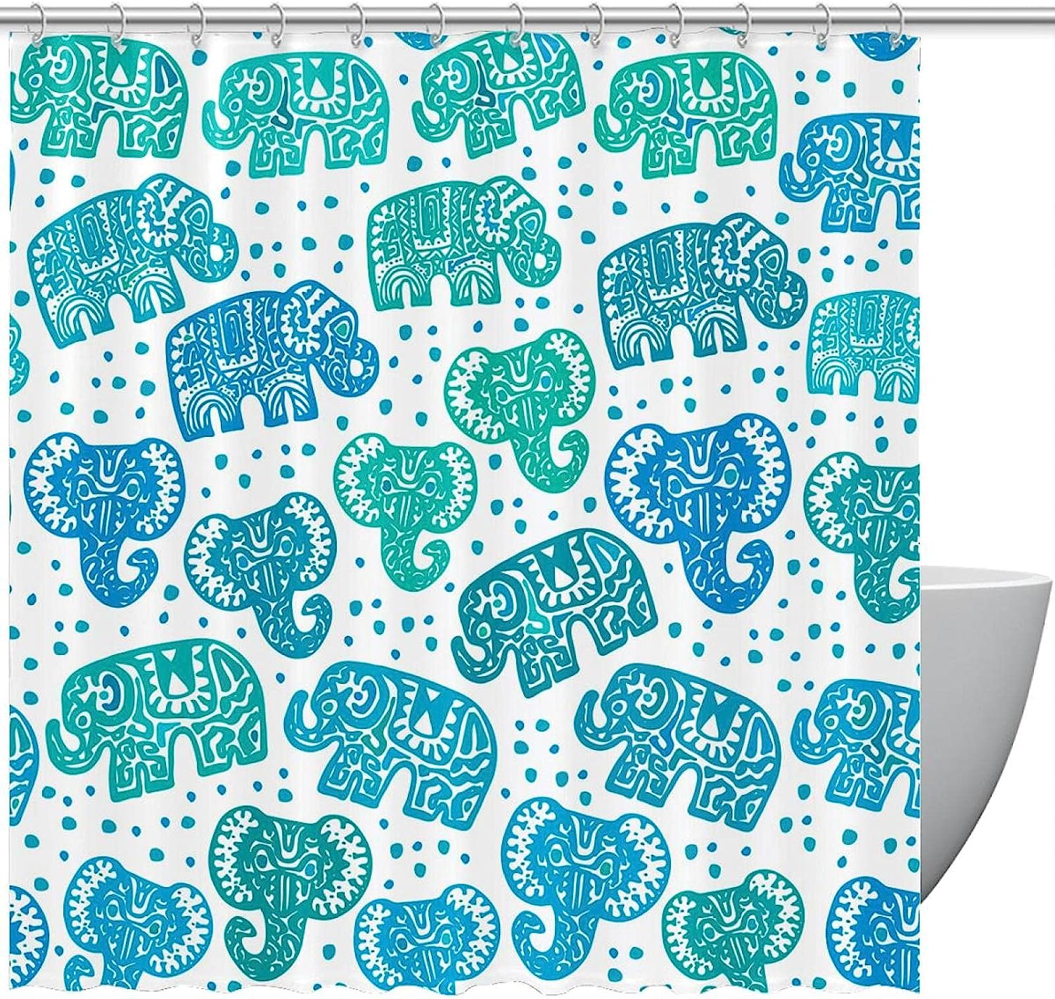 Tropical Green And Blue Geometric Graphic Leaves Shower Curtain For Bathrooms