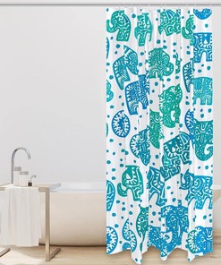 Tropical Green And Blue Geometric Graphic Leaves Shower Curtain For Bathrooms