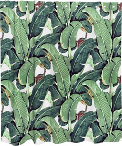 Tropical Green Banana Leaves Printed Shower Curtain for Kids Bathroom Decor