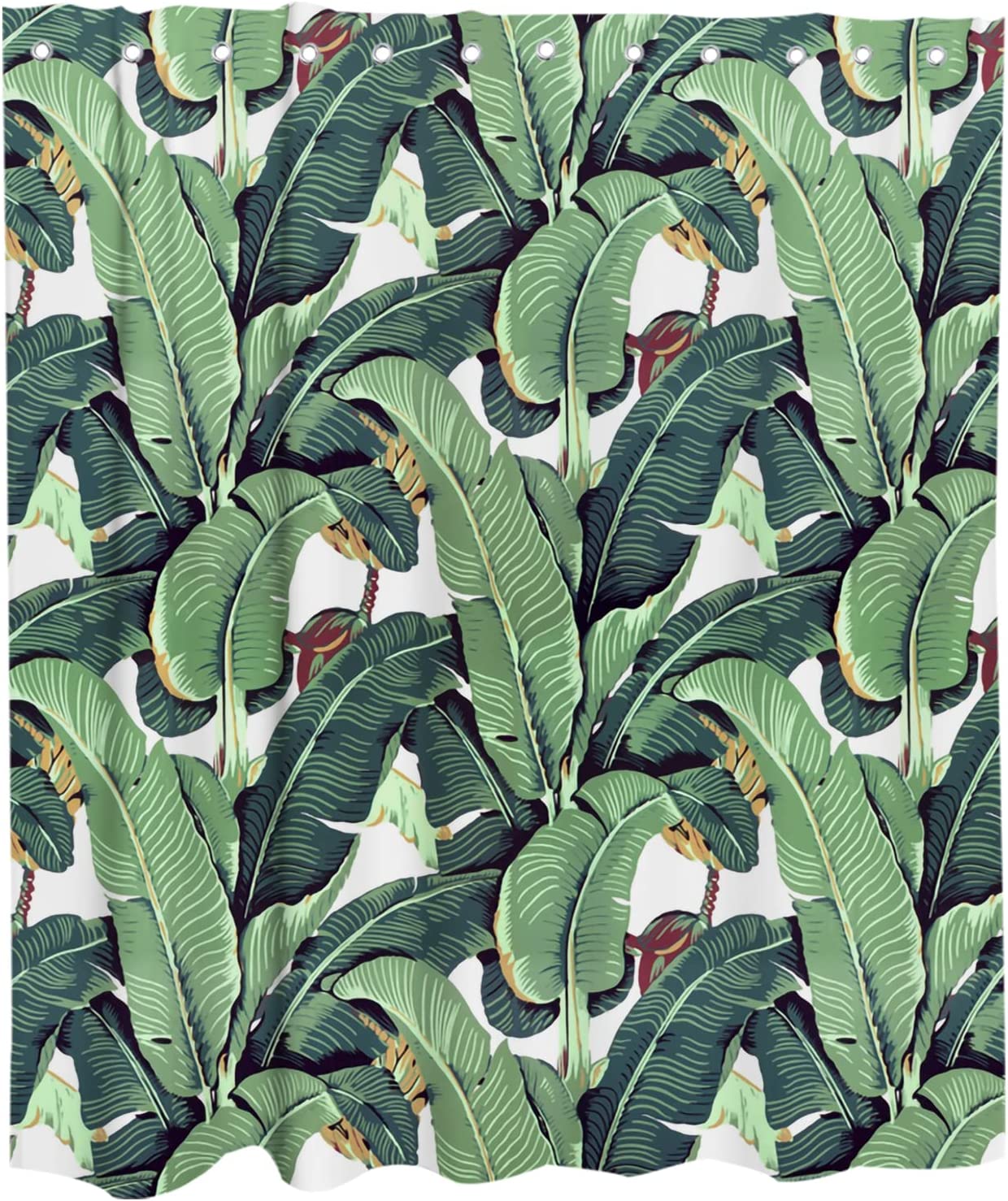Tropical Green Banana Leaves Printed Shower Curtain for Kids Bathroom Decor