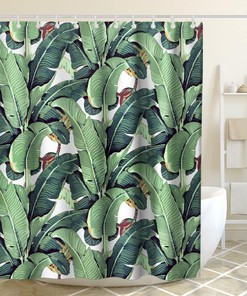 Tropical Green Banana Leaves Printed Shower Curtain for Kids Bathroom Decor