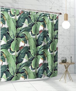 Tropical Green Banana Leaves Printed Shower Curtain for Kids Bathroom Decor