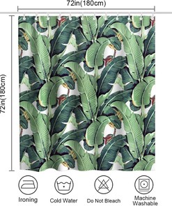 Tropical Green Banana Leaves Printed Shower Curtain for Kids Bathroom Decor