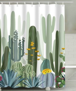 Tropical Green Boho Desert Bath Bathroom Shower Curtain Bathroom Decors With Cactus Floral Design