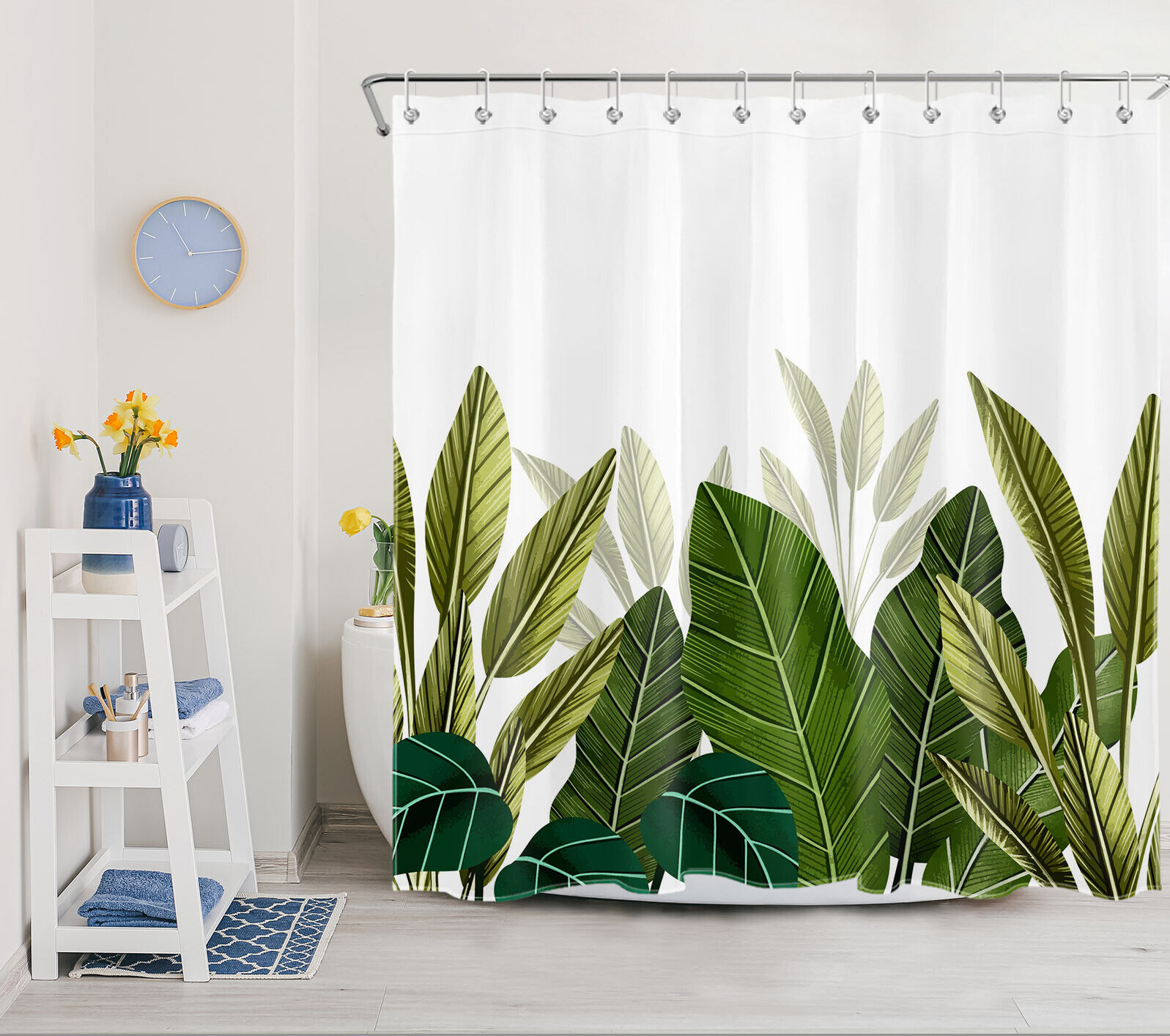 Tropical Green Botanical Banana Leaf Shower Curtain For Bathroom Decor