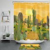 Tropical Green Botanical Cactus And Flower Shower Curtain For Bathroom Decor 
