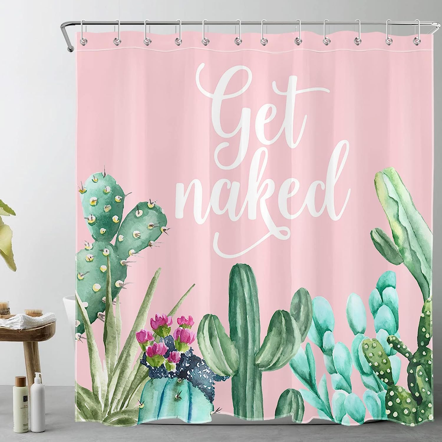 Tropical Green Cactus Shower Curtain - Vibrant and Fun Bathroom Decor