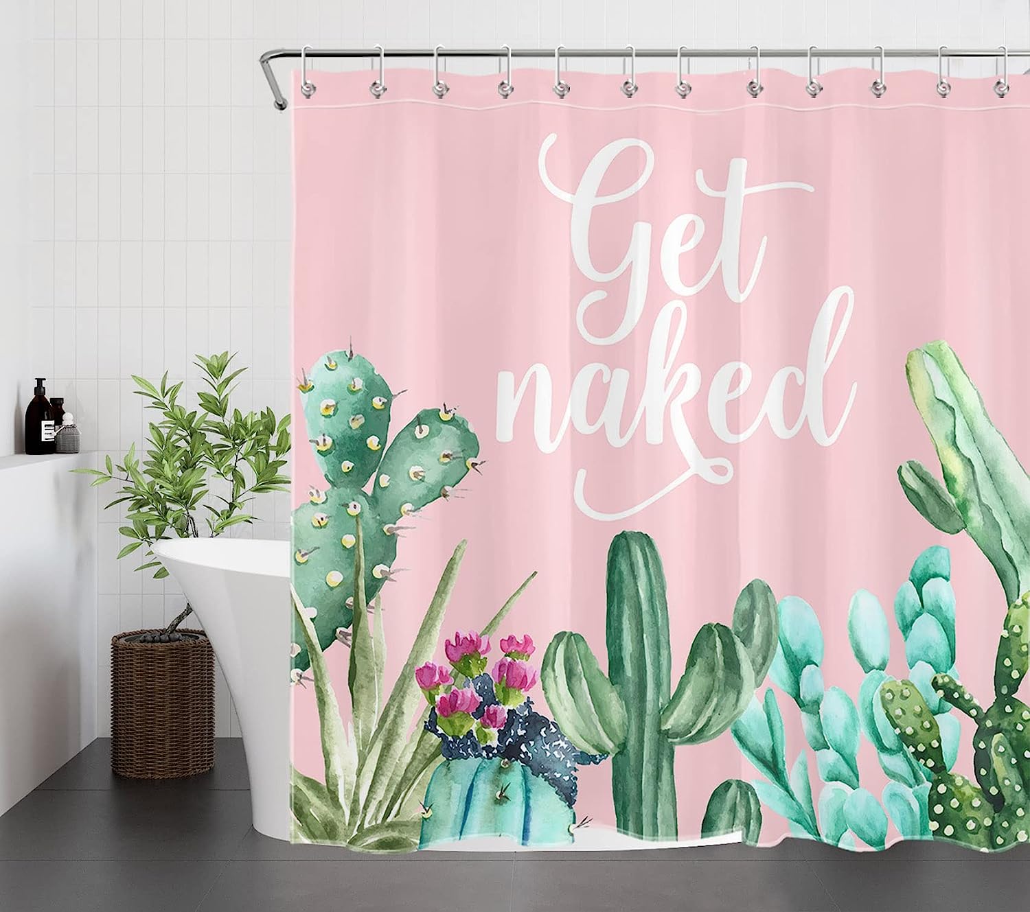 Tropical Green Cactus Shower Curtain - Vibrant and Fun Bathroom Decor
