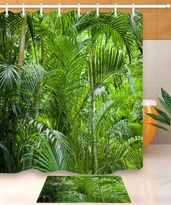 Tropical Green Jungle Palm Tree Fabric Shower Curtain
