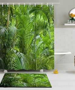 Tropical Green Jungle Palm Tree Fabric Shower Curtain