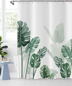 Tropical Green Leaf Botanical Plant Banana Monstera Jungle Leaves Shower Curtain For Bathtub Decor