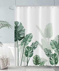 Tropical Green Leaf Botanical Plant Banana Monstera Jungle Leaves Shower Curtain For Bathtub Decor