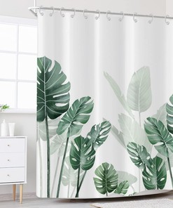 Tropical Green Leaf Botanical Plant Banana Monstera Jungle Leaves Shower Curtain For Bathtub Decor