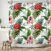 Tropical Green Leaf Fabric Shower Curtain With Colorful Floral Print, Wonderful Home Decor Accessory