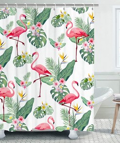 Tropical Green Leaf Flamingo Shower Curtain For A Luxurious Bathroom