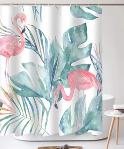 Tropical Green Leaf Flamingo Shower Curtain For A Luxurious Bathroom