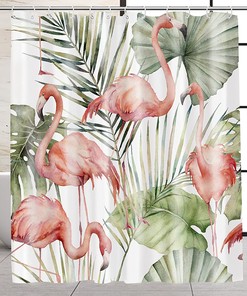 Tropical Green Leaf Flamingo Shower Curtain For A Luxurious Bathroom