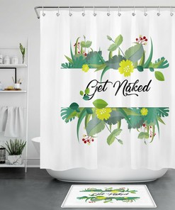 Tropical Green Leaf Flower Funny Get Naked Shower Curtain - Cute Bathroom Decor