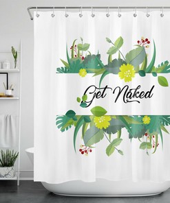 Tropical Green Leaf Flower Funny Get Naked Shower Curtain - Cute Bathroom Decor