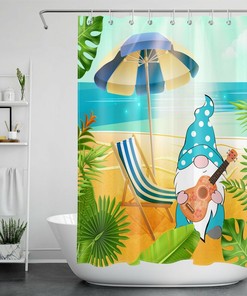 Tropical Green Leaf Hawaiian Gnome Shower Curtain Funny Bathroom Accessories