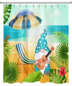Tropical Green Leaf Hawaiian Gnome Shower Curtain Funny Bathroom Accessories
