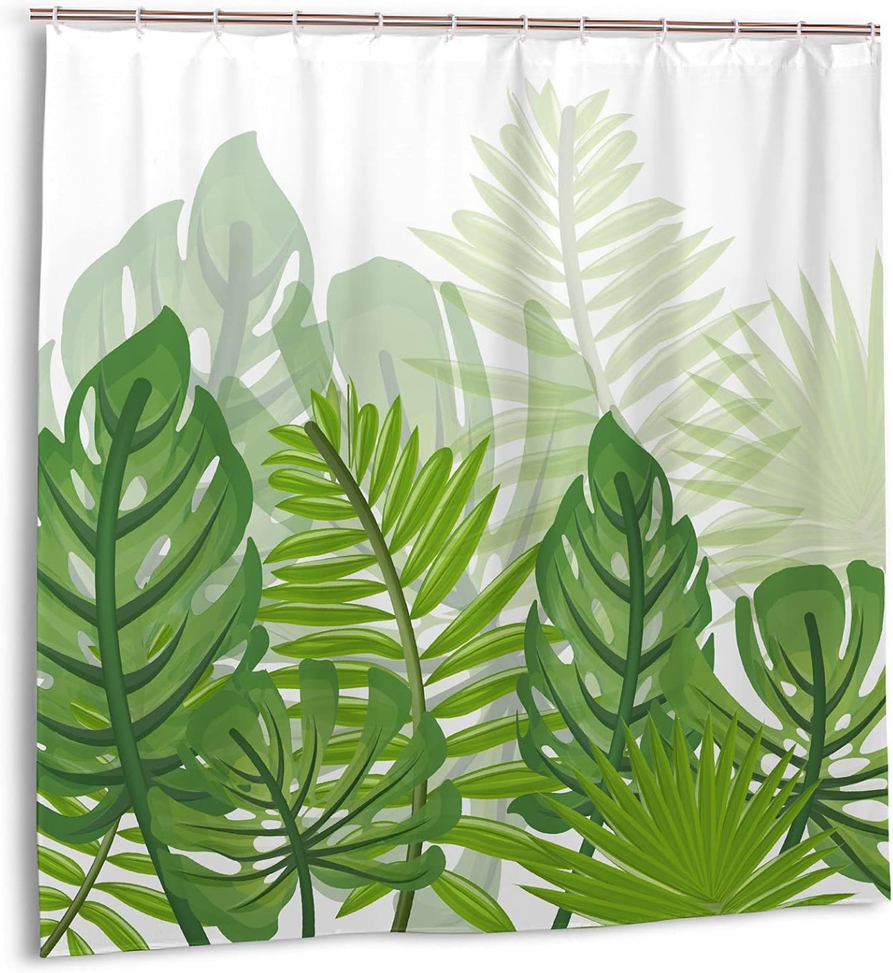 Tropical Green Leaf Shower Curtain, 3D Botanical Floral Jungle Bathroom Decor