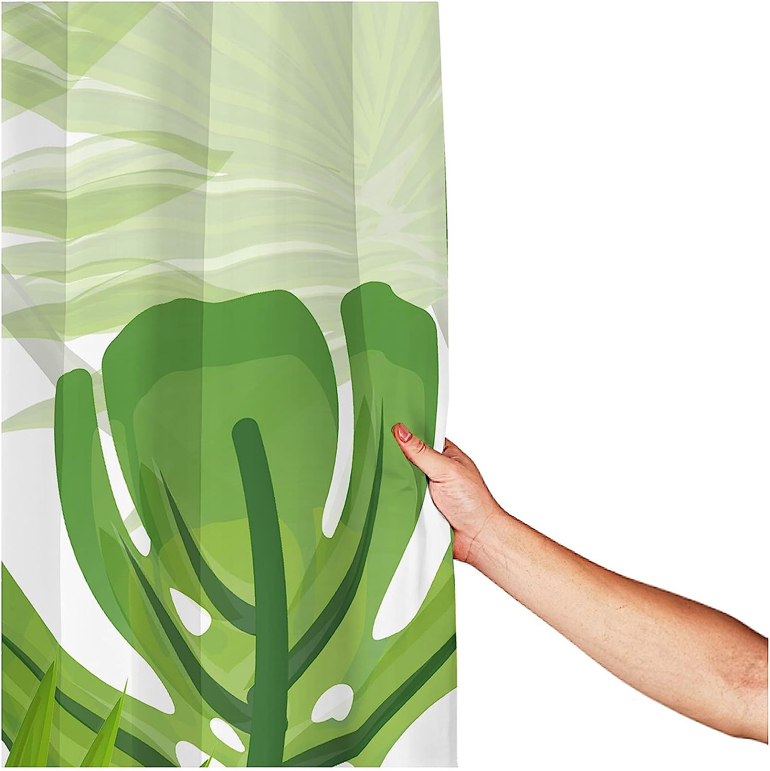 Tropical Green Leaf Shower Curtain, 3D Botanical Floral Jungle Bathroom Decor