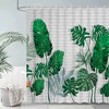Tropical Green Leaf Shower Curtain With Palm Tree And Monstera Leaf Design For Botanical Bathroom Decor