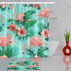 Tropical Green Leaves Flamingo Hibiscus Waterproof Fabric Shower Curtain