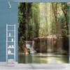 Tropical Green Leaves Great Waterfall Rainforest Shower Curtain, Seasonal Landscape Bath Curtain