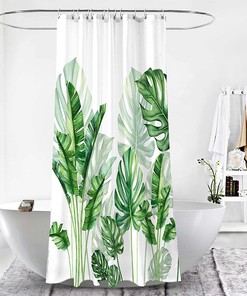 Tropical Green Leaves Plants Botanical Bathroom Shower Curtain