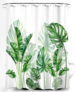 Tropical Green Leaves Plants Botanical Bathroom Shower Curtain