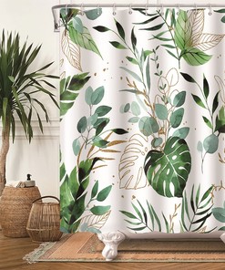 Tropical Green Palm Leaves Shower Curtain, Botanical Bathroom Decor, Beiyongde