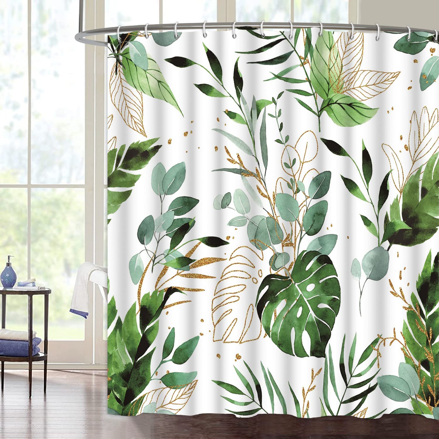 Tropical Green Palm Leaves Shower Curtain, Botanical Bathroom Decor, Beiyongde - Image 2