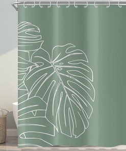 Tropical Green Palm Leaves Shower Curtain with Leaf Plants Botanical Pattern, Waterproof Fabric for Home Decor
