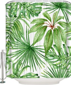 Tropical Green Palm Leaves Waterproof Fabric Shower Curtain For Bathroom