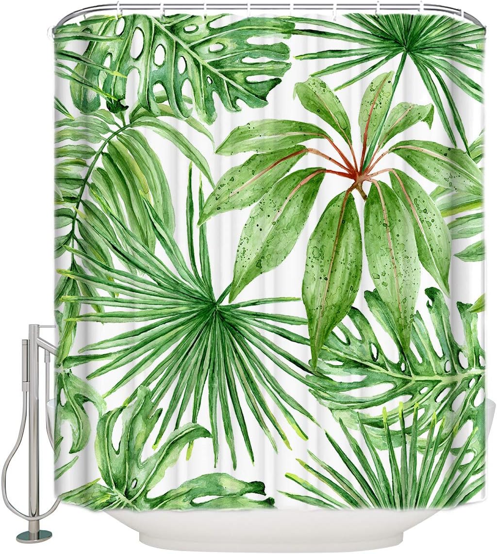 Tropical Green Palm Leaves Waterproof Fabric Shower Curtain For Bathroom