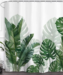 Tropical Green Plant Shower Curtain For Summer Bathroom Decor