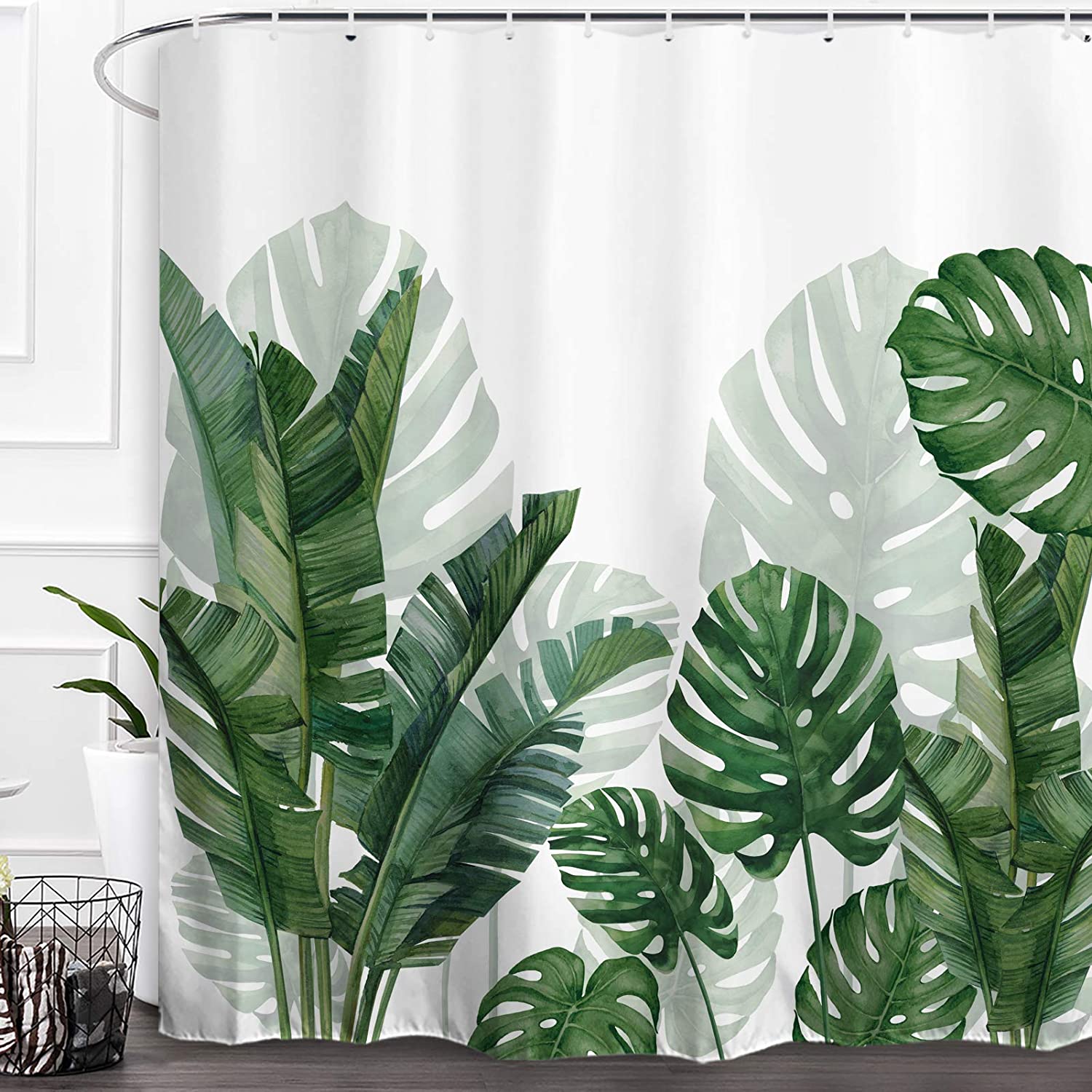 Tropical Green Plant Shower Curtain For Summer Bathroom Decor
